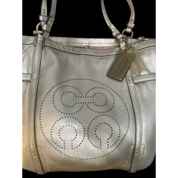 Coach Audrey Andie Tote 17064 Gold Metallic Leather Op Art Convertible Bag + Tag - Picture 3 of 9